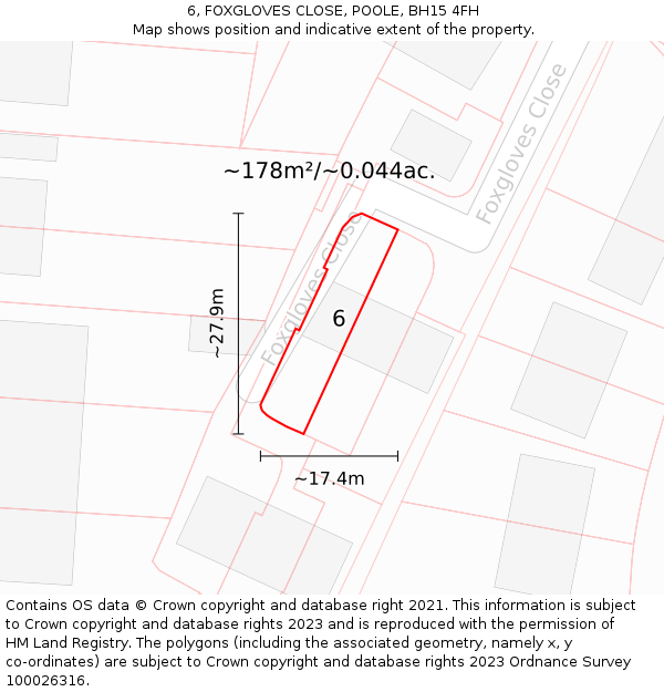 6, FOXGLOVES CLOSE, POOLE, BH15 4FH: Plot and title map