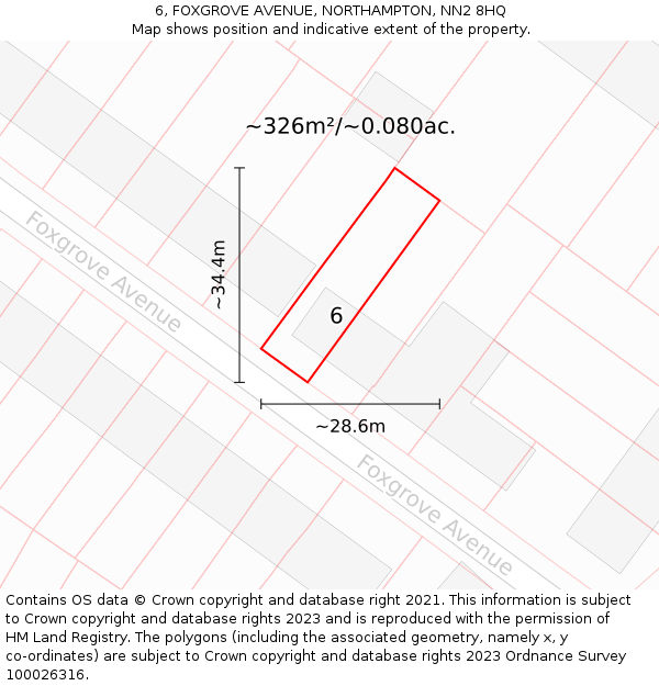 6, FOXGROVE AVENUE, NORTHAMPTON, NN2 8HQ: Plot and title map
