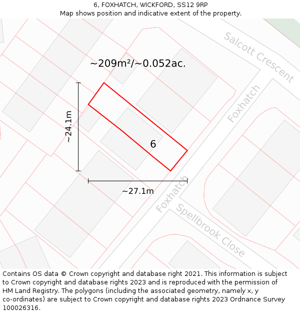 6, FOXHATCH, WICKFORD, SS12 9RP: Plot and title map