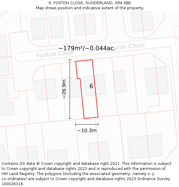 6, FOXTON CLOSE, SUNDERLAND, SR4 0BE: Plot and title map