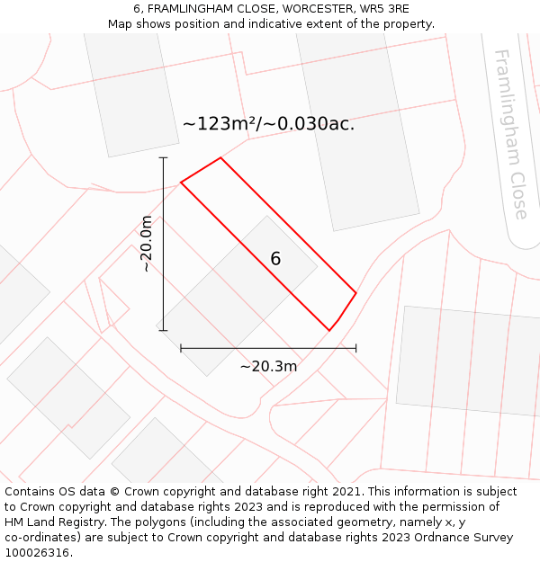 6, FRAMLINGHAM CLOSE, WORCESTER, WR5 3RE: Plot and title map