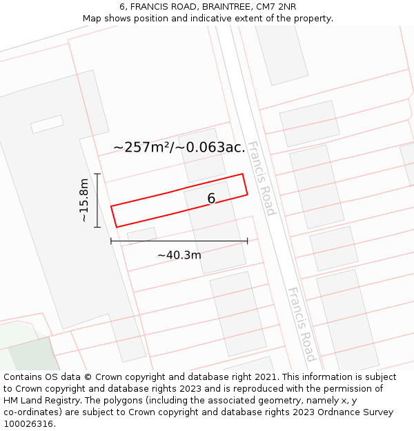 6, FRANCIS ROAD, BRAINTREE, CM7 2NR: Plot and title map