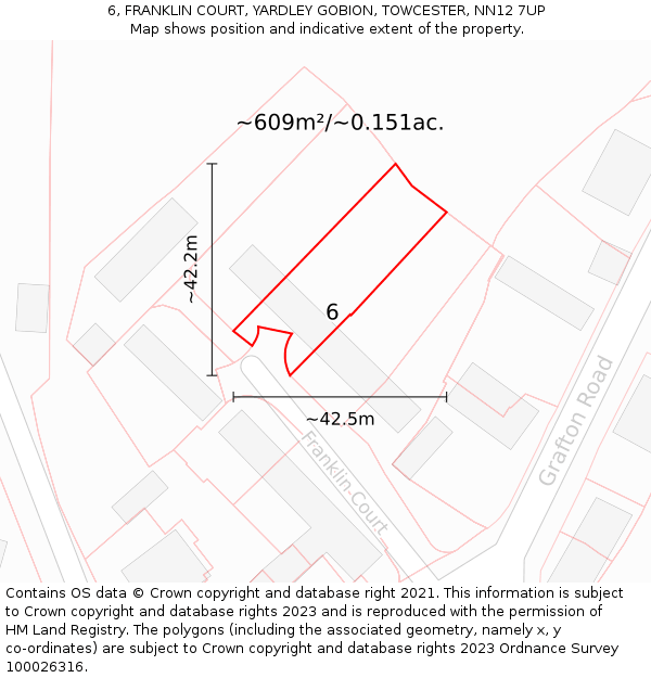 6, FRANKLIN COURT, YARDLEY GOBION, TOWCESTER, NN12 7UP: Plot and title map