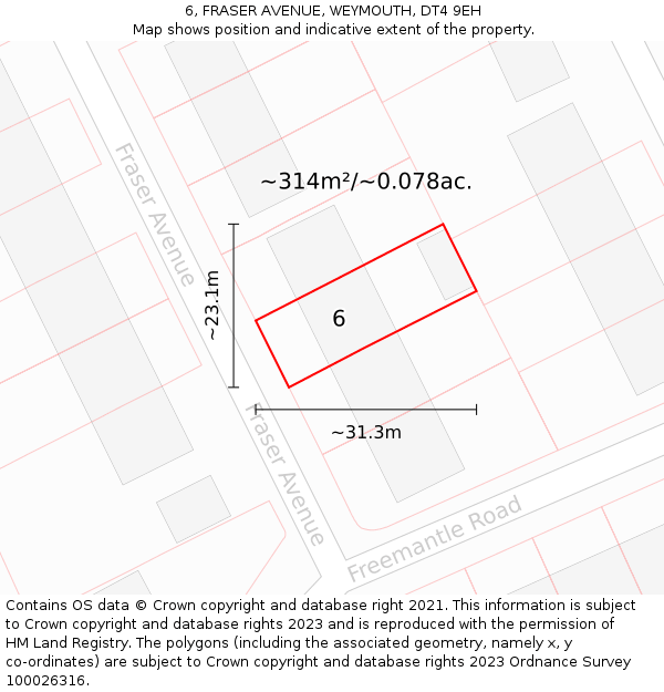 6, FRASER AVENUE, WEYMOUTH, DT4 9EH: Plot and title map