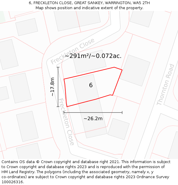 6, FRECKLETON CLOSE, GREAT SANKEY, WARRINGTON, WA5 2TH: Plot and title map
