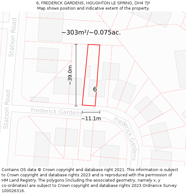 6, FREDERICK GARDENS, HOUGHTON LE SPRING, DH4 7JY: Plot and title map