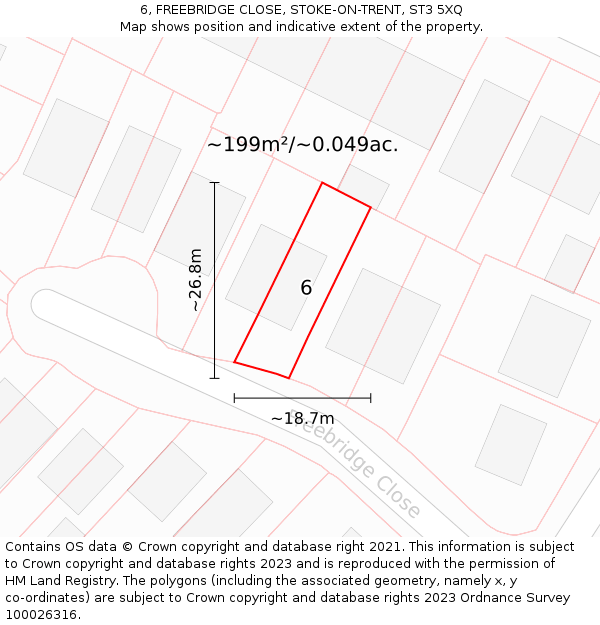 6, FREEBRIDGE CLOSE, STOKE-ON-TRENT, ST3 5XQ: Plot and title map