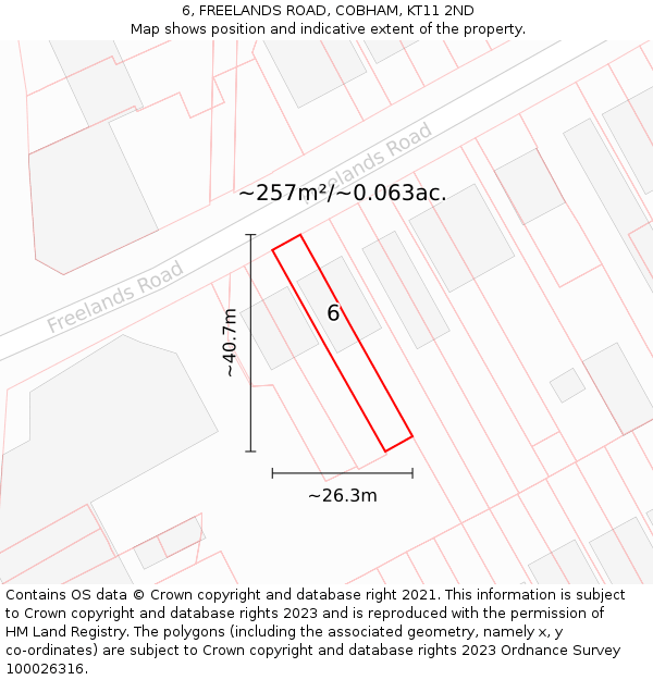 6, FREELANDS ROAD, COBHAM, KT11 2ND: Plot and title map
