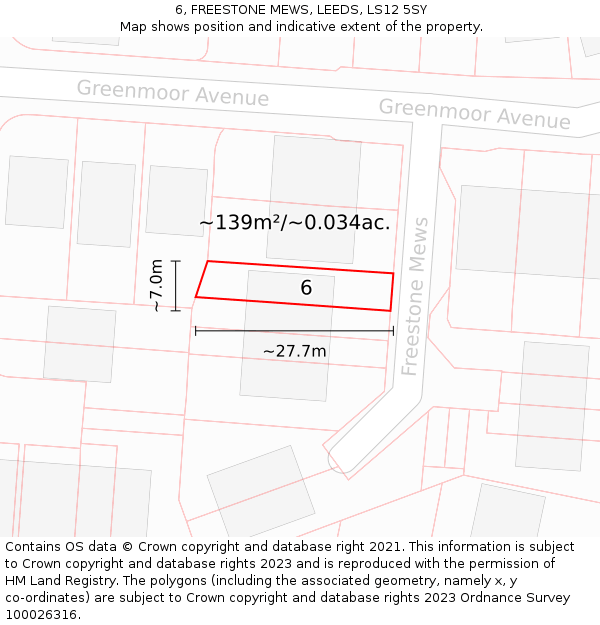 6, FREESTONE MEWS, LEEDS, LS12 5SY: Plot and title map