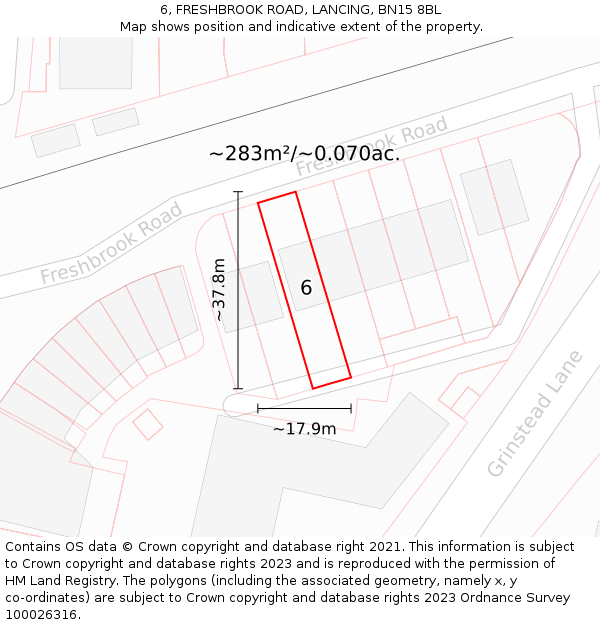 6, FRESHBROOK ROAD, LANCING, BN15 8BL: Plot and title map