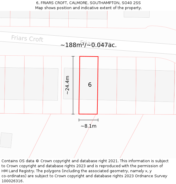 6, FRIARS CROFT, CALMORE, SOUTHAMPTON, SO40 2SS: Plot and title map