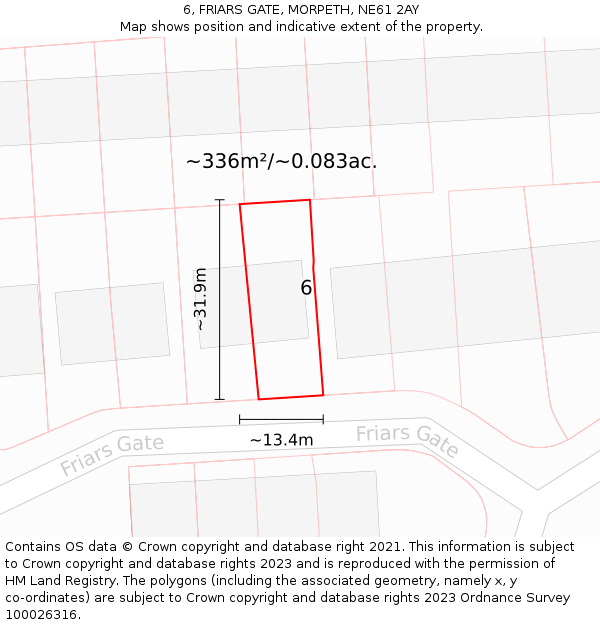 6, FRIARS GATE, MORPETH, NE61 2AY: Plot and title map