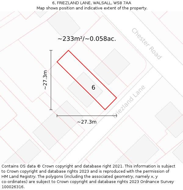 6, FRIEZLAND LANE, WALSALL, WS8 7AA: Plot and title map