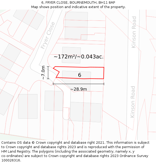 6, FRYER CLOSE, BOURNEMOUTH, BH11 8AP: Plot and title map