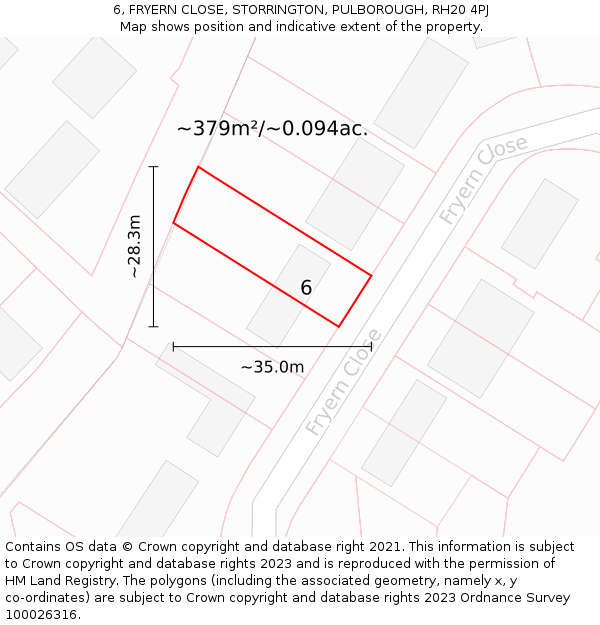 6, FRYERN CLOSE, STORRINGTON, PULBOROUGH, RH20 4PJ: Plot and title map