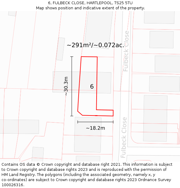 6, FULBECK CLOSE, HARTLEPOOL, TS25 5TU: Plot and title map