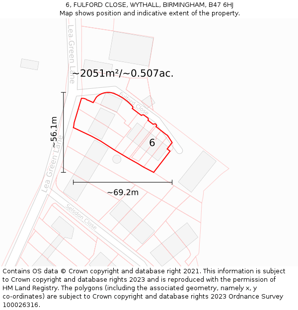 6, FULFORD CLOSE, WYTHALL, BIRMINGHAM, B47 6HJ: Plot and title map
