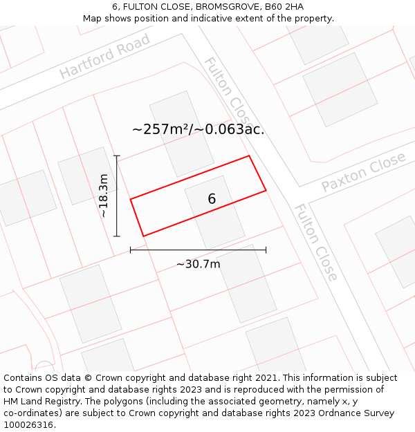 6, FULTON CLOSE, BROMSGROVE, B60 2HA: Plot and title map