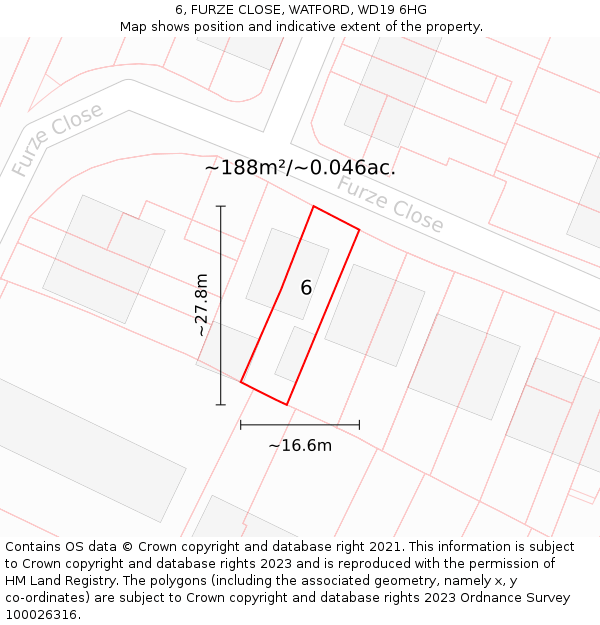 6, FURZE CLOSE, WATFORD, WD19 6HG: Plot and title map
