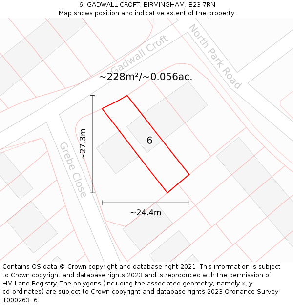 6, GADWALL CROFT, BIRMINGHAM, B23 7RN: Plot and title map