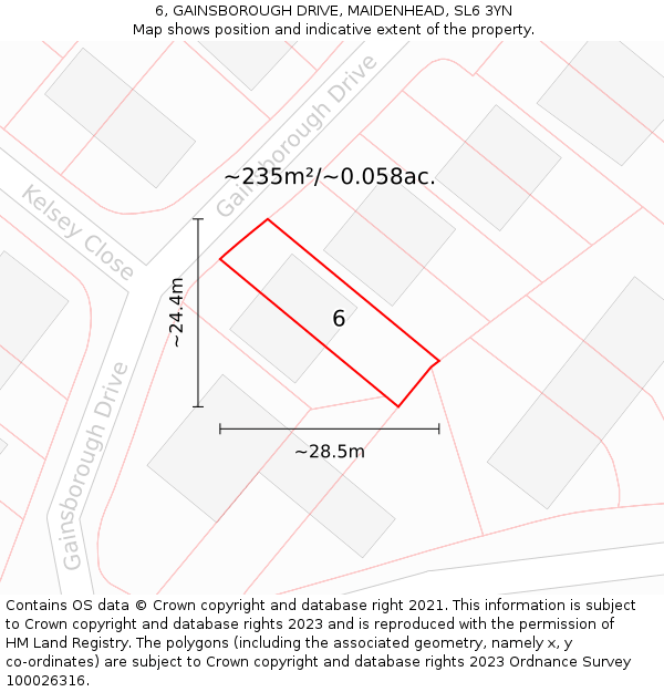 6, GAINSBOROUGH DRIVE, MAIDENHEAD, SL6 3YN: Plot and title map