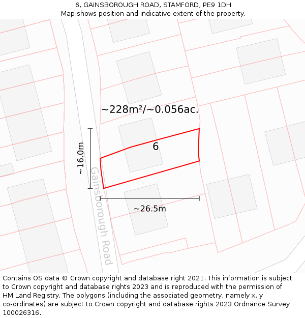 6, GAINSBOROUGH ROAD, STAMFORD, PE9 1DH: Plot and title map