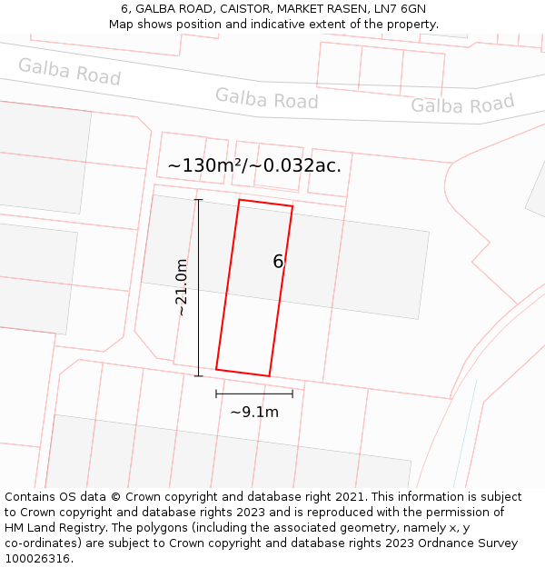6, GALBA ROAD, CAISTOR, MARKET RASEN, LN7 6GN: Plot and title map