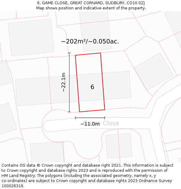 6, GAME CLOSE, GREAT CORNARD, SUDBURY, CO10 0ZJ: Plot and title map