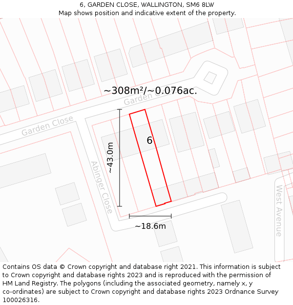 6, GARDEN CLOSE, WALLINGTON, SM6 8LW: Plot and title map
