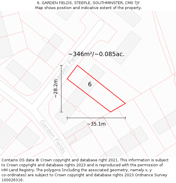 6, GARDEN FIELDS, STEEPLE, SOUTHMINSTER, CM0 7JY: Plot and title map