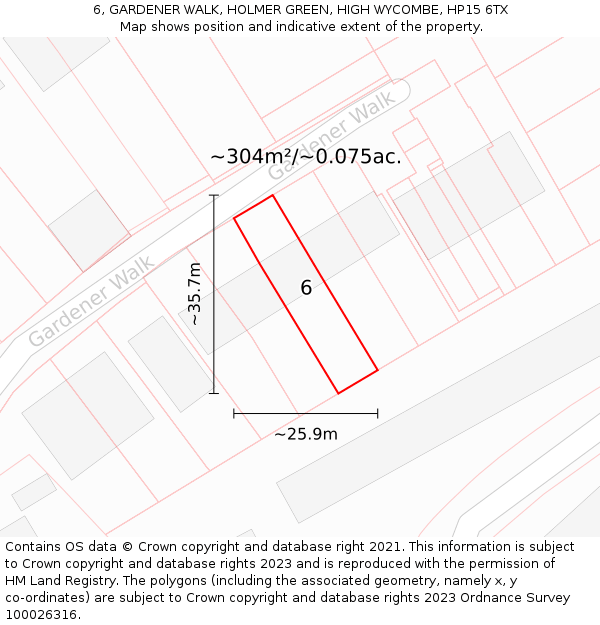 6, GARDENER WALK, HOLMER GREEN, HIGH WYCOMBE, HP15 6TX: Plot and title map