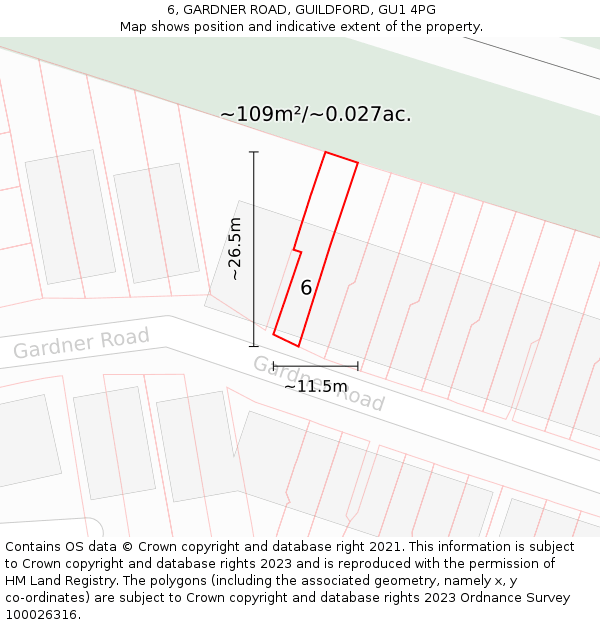 6, GARDNER ROAD, GUILDFORD, GU1 4PG: Plot and title map