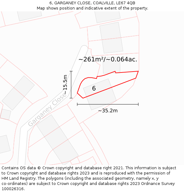 6, GARGANEY CLOSE, COALVILLE, LE67 4QB: Plot and title map