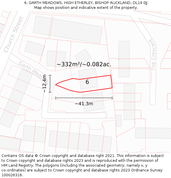 6, GARTH MEADOWS, HIGH ETHERLEY, BISHOP AUCKLAND, DL14 0JJ: Plot and title map