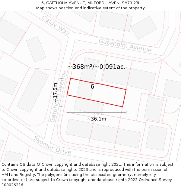 6, GATEHOLM AVENUE, MILFORD HAVEN, SA73 2RL: Plot and title map