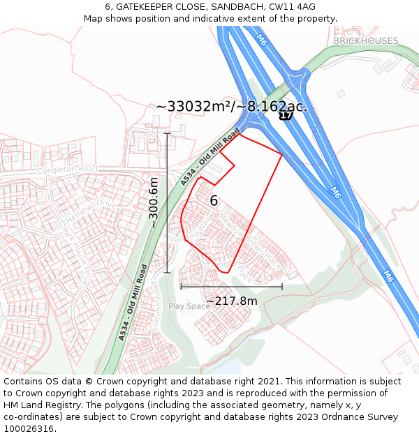 6, GATEKEEPER CLOSE, SANDBACH, CW11 4AG: Plot and title map