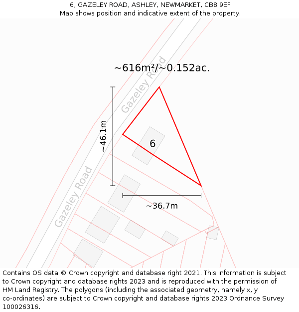 6, GAZELEY ROAD, ASHLEY, NEWMARKET, CB8 9EF: Plot and title map