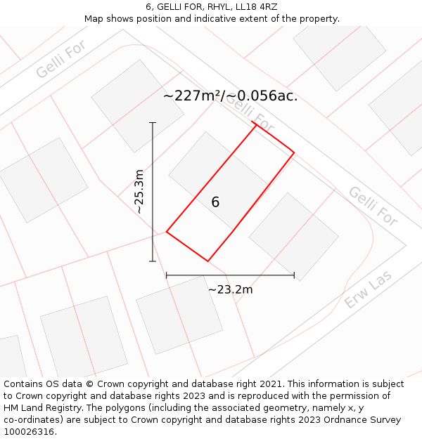 6, GELLI FOR, RHYL, LL18 4RZ: Plot and title map