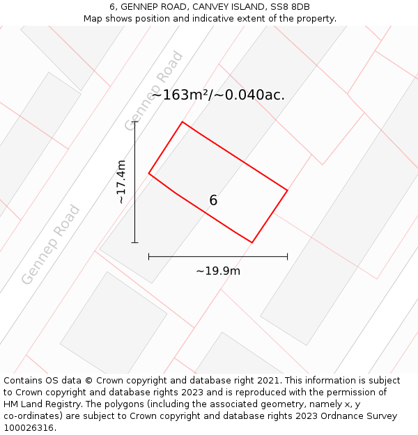 6, GENNEP ROAD, CANVEY ISLAND, SS8 8DB: Plot and title map