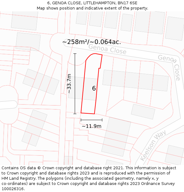 6, GENOA CLOSE, LITTLEHAMPTON, BN17 6SE: Plot and title map