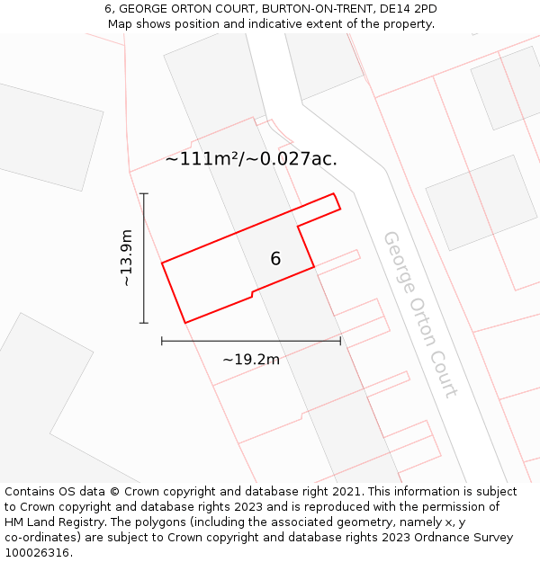 6, GEORGE ORTON COURT, BURTON-ON-TRENT, DE14 2PD: Plot and title map