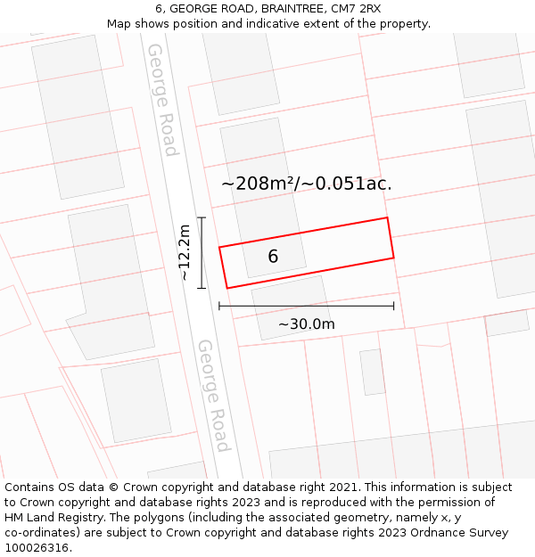 6, GEORGE ROAD, BRAINTREE, CM7 2RX: Plot and title map