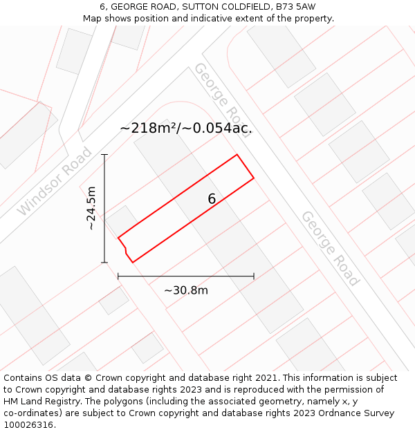 6, GEORGE ROAD, SUTTON COLDFIELD, B73 5AW: Plot and title map