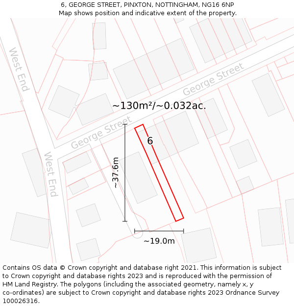 6, GEORGE STREET, PINXTON, NOTTINGHAM, NG16 6NP: Plot and title map