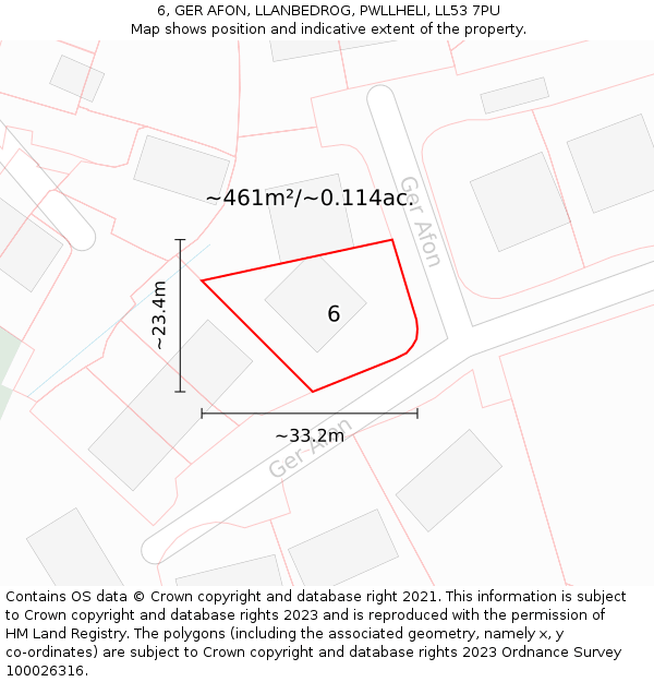 6, GER AFON, LLANBEDROG, PWLLHELI, LL53 7PU: Plot and title map