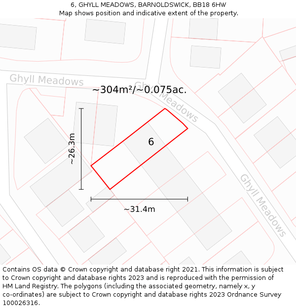 6, GHYLL MEADOWS, BARNOLDSWICK, BB18 6HW: Plot and title map