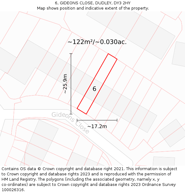 6, GIDEONS CLOSE, DUDLEY, DY3 2HY: Plot and title map