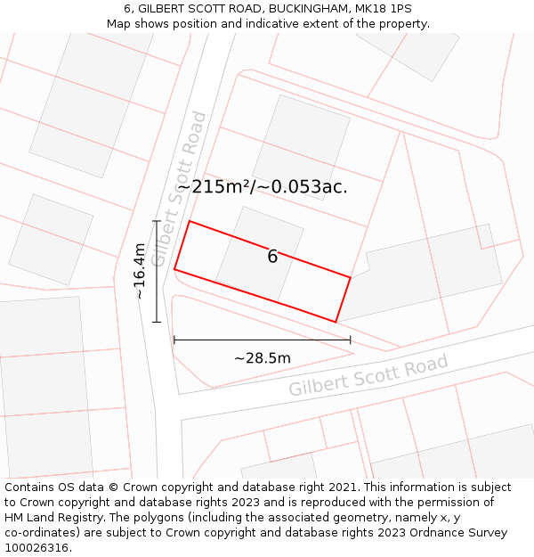 6, GILBERT SCOTT ROAD, BUCKINGHAM, MK18 1PS: Plot and title map