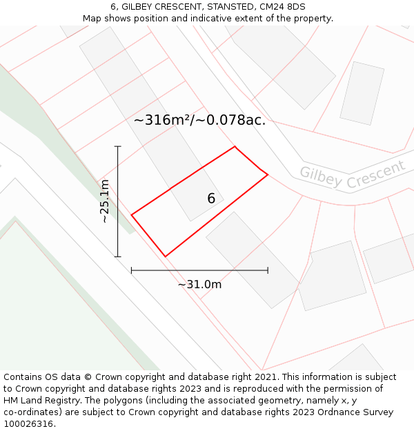 6, GILBEY CRESCENT, STANSTED, CM24 8DS: Plot and title map
