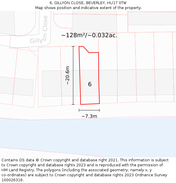 6, GILLYON CLOSE, BEVERLEY, HU17 0TW: Plot and title map